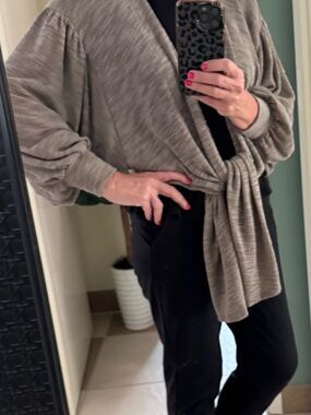Taupe Tie-Front Shrug Size Small Fits S-L